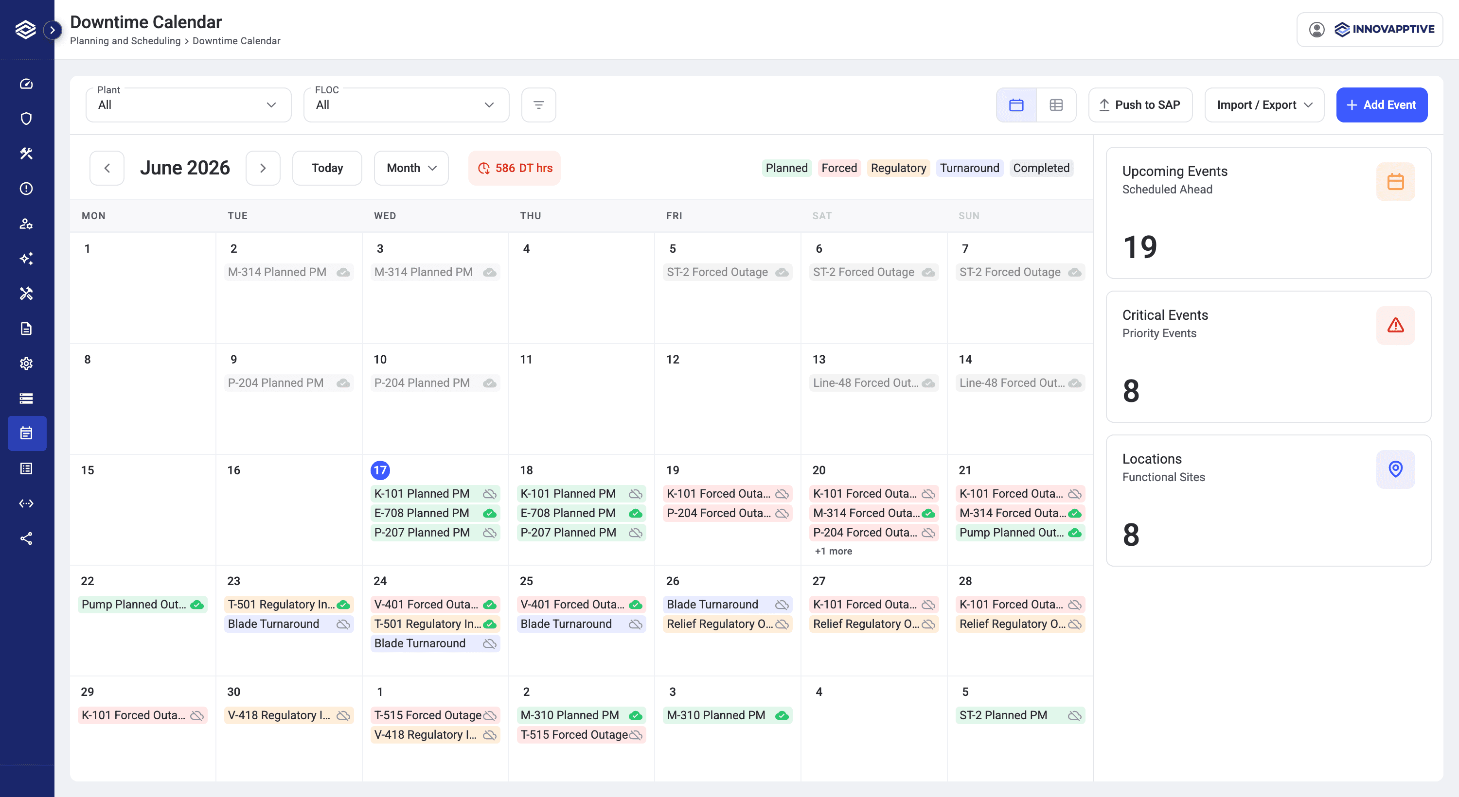 Downtime calendar